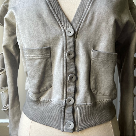 Women's V Neck Button Down Split Long Sleeve French Terry Jacket Cardigan Size: - Picture 3 of 8